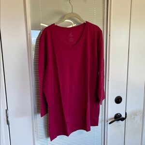 Women's Long Sleeve V-Neck Top - Pink